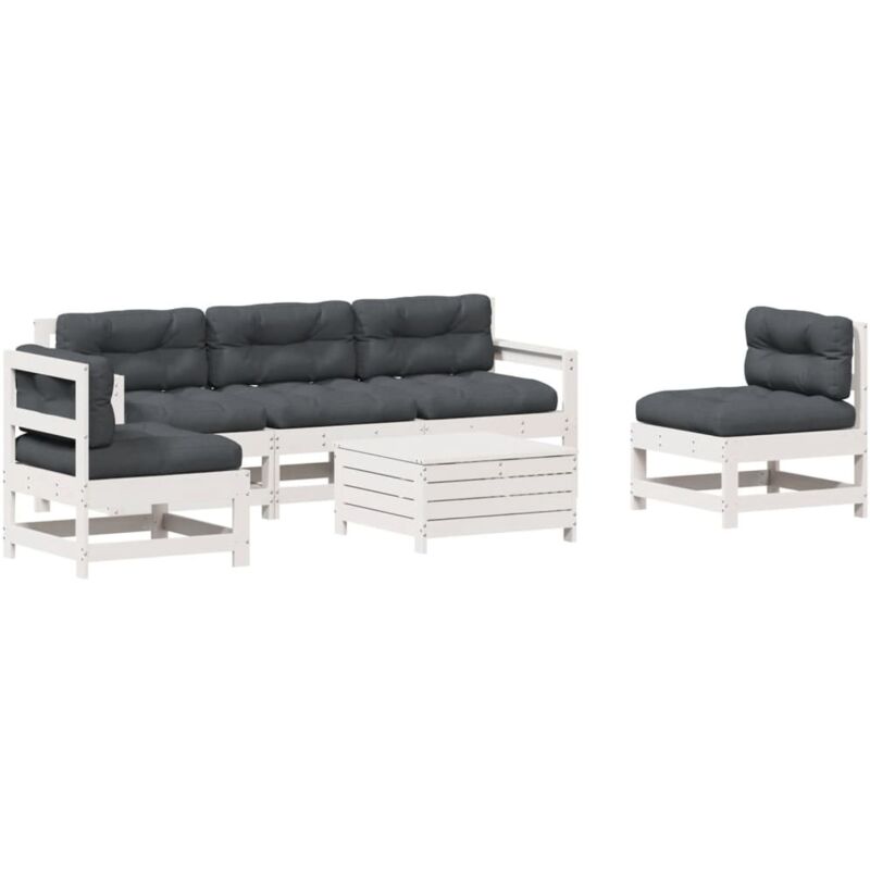 Vidaxl - Salon de jardin avec coussins 6 pcs blanc bois de pin massif