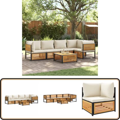 Salon de jardin avec coussins 6 pcs bois d'acacia solide - Ensemble Salon De Jardin - Canapé Jardin - Meuble De Jardin - Acacia - Table Basse