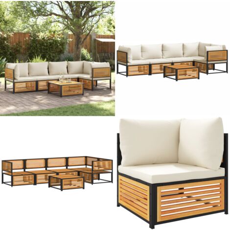 Salon de jardin avec coussins 6 pcs bois d'acacia solide - Ensemble Salon De Jardin - Canapé Jardin - Meuble De Jardin - Acacia - Table Basse - Home & Living