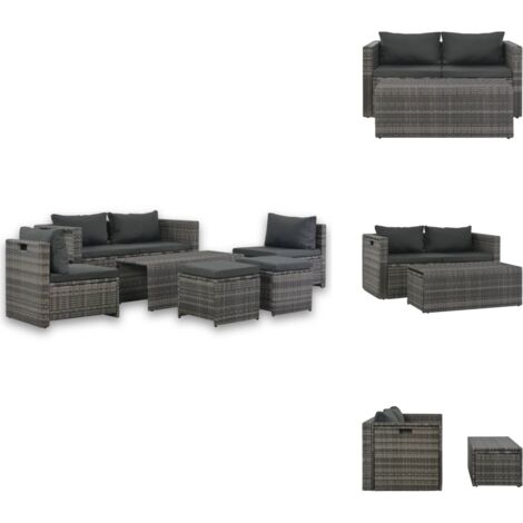 Salon de jardin avec coussins 6 pcs Résine tressée Gris - Salon De Jardin - Meuble De Jardin - Salon Extérieur - Set De Salon - Canapé D'angle