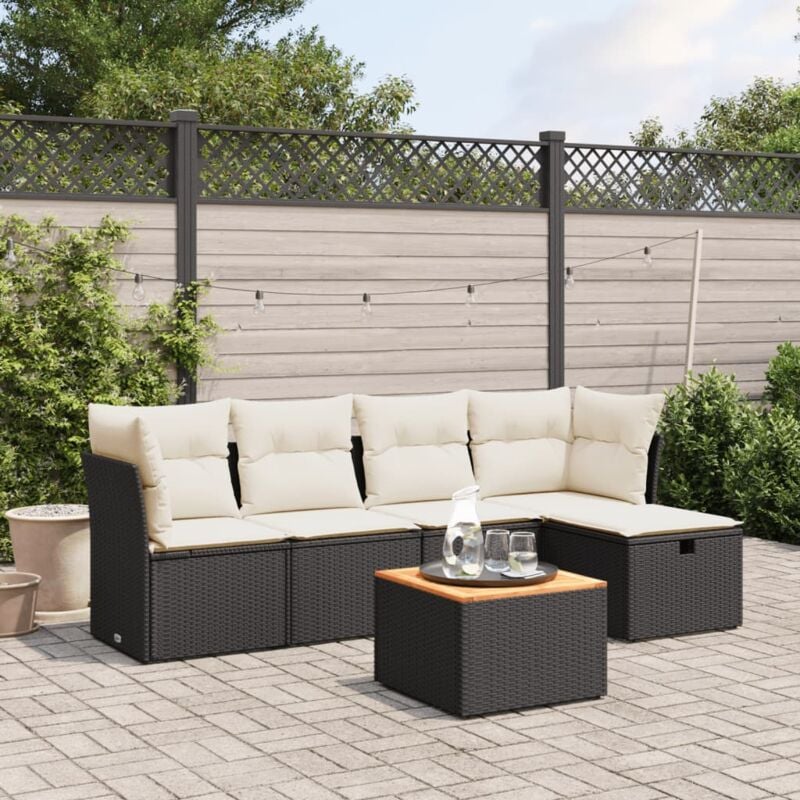 Vidaxl - Salon de jardin 6 pcs avec coussins noir résine tressée