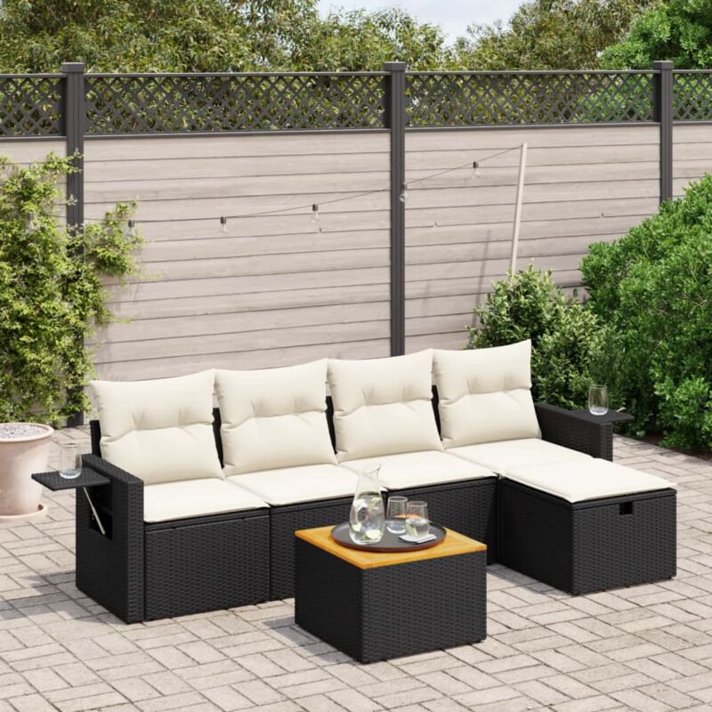 Vidaxl - Salon de jardin 6 pcs avec coussins noir résine tressée