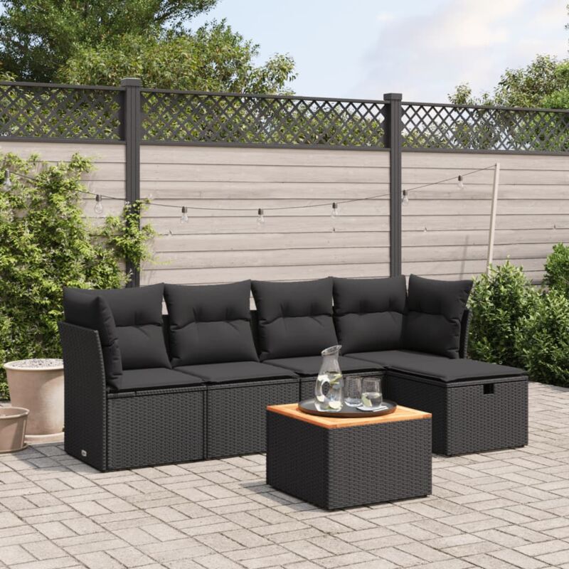Vidaxl - Salon de jardin 6 pcs avec coussins noir résine tressée
