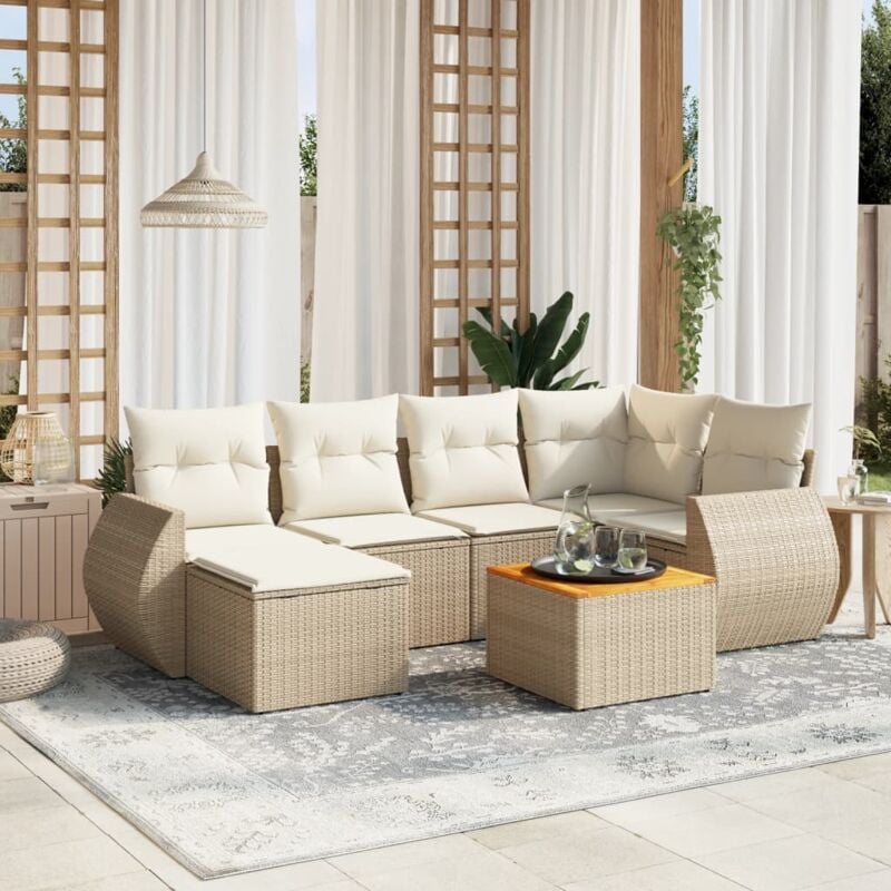 Vidaxl - Salon de jardin avec coussins 7 pcs beige résine tressée