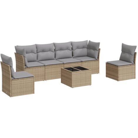 Salon de jardin avec coussins 7 pcs beige résine tressée