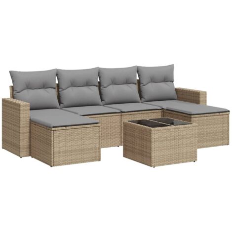 Salon de jardin avec coussins 7 pcs beige résine tressée