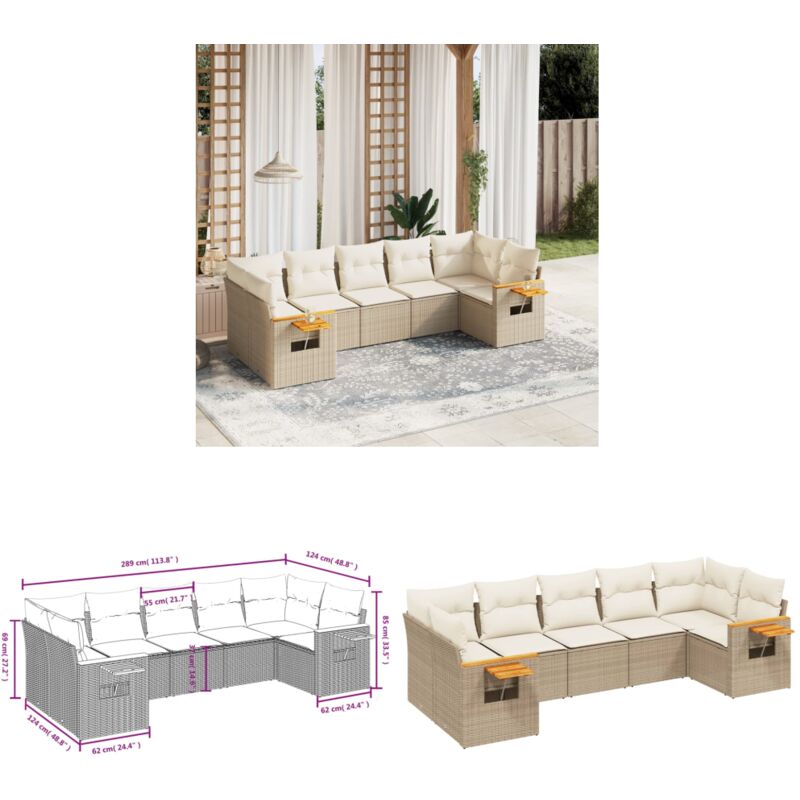 Salon de jardin avec coussins 7 pcs beige résine tressée - Ensemble Salon De Jardin - Canapé Extérieur - Meuble De Jardin - Résine Tressée - Rotin