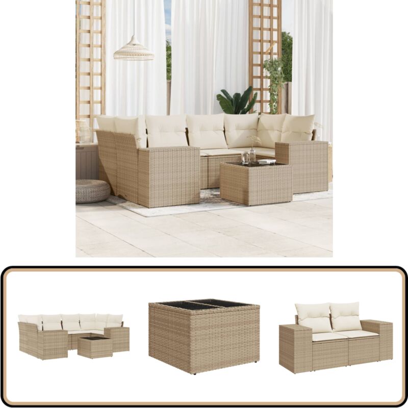 Salon de jardin avec coussins 7 pcs beige résine tressée - Ensemble Salon De Jardin - Canapé Jardin - Fauteuil Jardin - Set Jardin - Meuble De Jardin