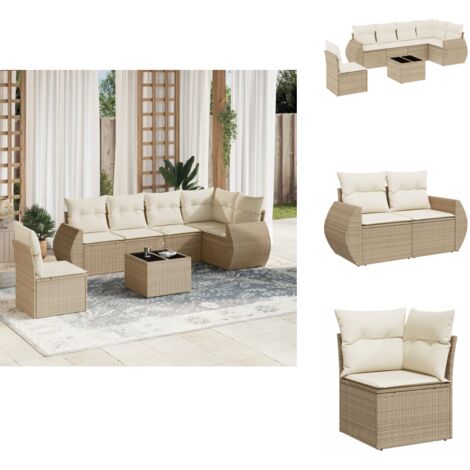 Salon de jardin avec coussins 7 pcs beige résine tressée - Ensemble Salon De Jardin - Meuble De Jardin - Jardin Design - Mobilier Exterieur - Chaise Longue