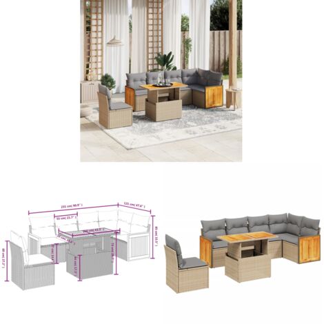 Salon de jardin avec coussins 7 pcs beige résine tressée - Ensemble Salon De Jardin - Mobilier De Jardin - Canapé Extérieur - Set De Salon - Chaise Longue - Home & Living