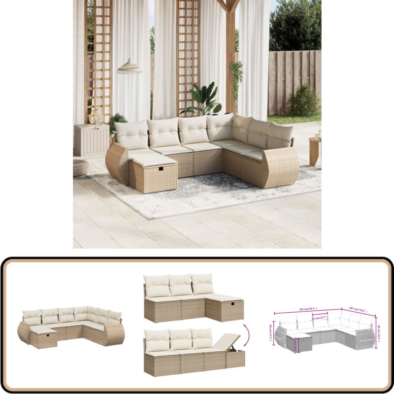 Salon de jardin avec coussins 7 pcs beige résine tressée - Ensemble Salon De Jardin - Mobilier Extérieur - Salon De Jardin Design - Fauteuil De