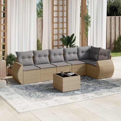 Salon de jardin avec coussins 7 pcs beige résine tressée vidaXL