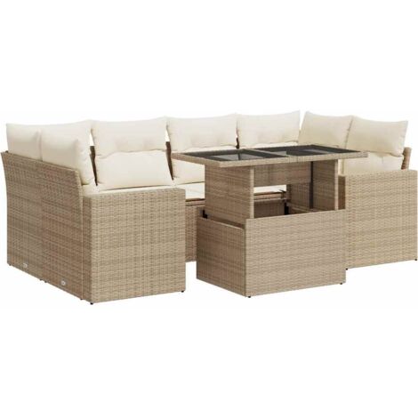 Salon de jardin avec coussins 7 pcs beige résine tressée vidaXL