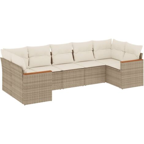 Salon de jardin avec coussins 7 pcs beige résine tressée vidaXL