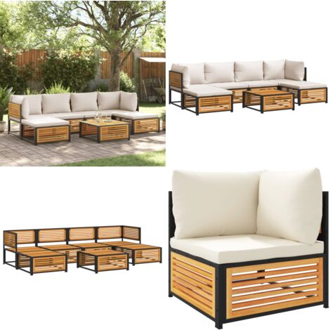 Salon de jardin avec coussins 7 pcs bois massif d'acacia - Ensemble Salon De Jardin - Canapé Jardin - Meuble De Jardin - Jardin Exterieur - Mobilier Acacia - Home & Living