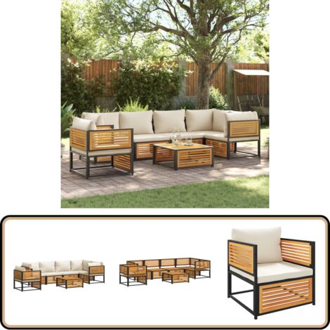 Salon de jardin avec coussins 7 pcs bois massif d'acacia - Ensemble Salon De Jardin - Mobilier De Jardin - Salon De Jardin Acacia - Set De Salon De Jardin - Chaise Longue