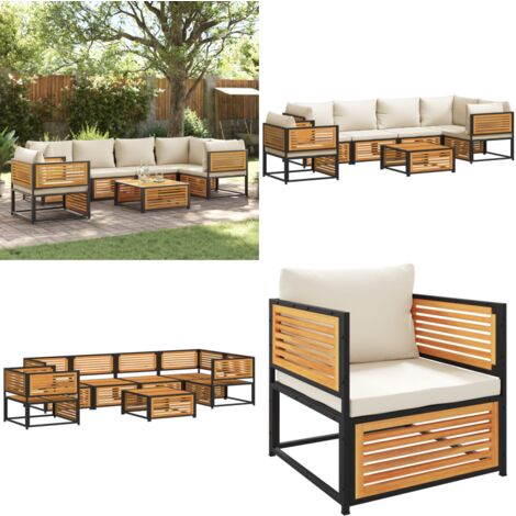 Salon de jardin avec coussins 7 pcs bois massif d'acacia - Ensemble Salon De Jardin - Mobilier De Jardin - Salon De Jardin Acacia - Set De Salon De Jardin - Chaise Longue - Home & Living