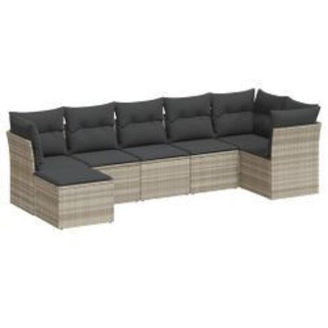 Salon de jardin avec coussins 7 pcs gris clair résine tressée