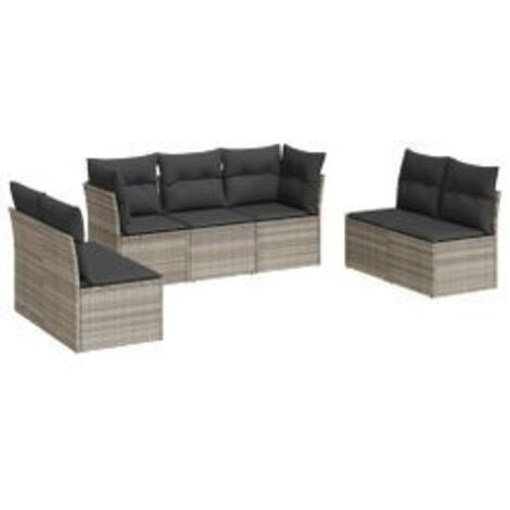 Salon de jardin avec coussins 7 pcs gris clair résine tressée