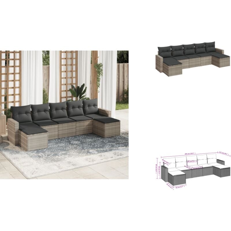 Salon de jardin avec coussins 7 pcs gris clair résine tressée - Ensemble De Canapés De Jardin - Ensembles De Canapés De Jardin - Ensemble De Canapés