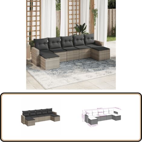 Salon de jardin avec coussins 7 pcs gris clair résine tressée - Salon De Jardin - Mobilier De Jardin - Salon Extérieur - Set De Jardin - Canapé D'extérieur