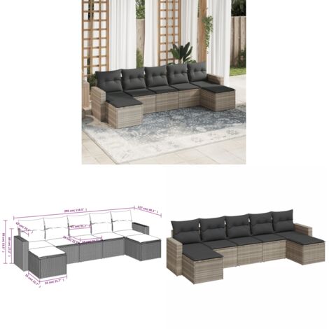 Salon de jardin avec coussins 7 pcs gris clair résine tressée - Salon De Jardin - Mobilier De Jardin - Salon Extérieur - Set De Jardin - Canapé D'extérieur - Home & Living