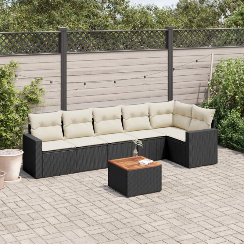 Vidaxl - Salon de jardin 7 pcs avec coussins noir résine tressée