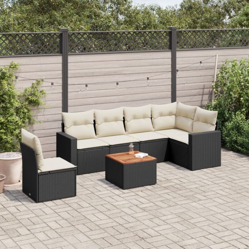 Vidaxl - Salon de jardin 7 pcs avec coussins noir résine tressée