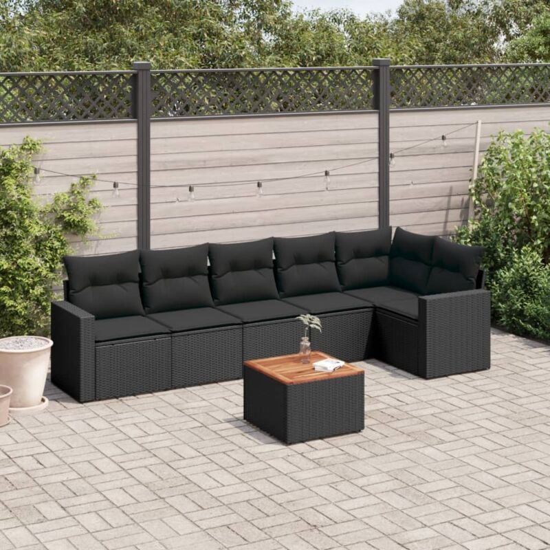 Vidaxl - Salon de jardin 7 pcs avec coussins noir résine tressée