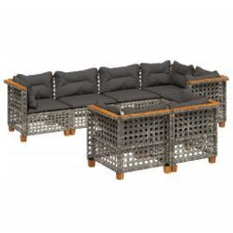 Salon de jardin avec coussins 7 pcs gris résine tressée