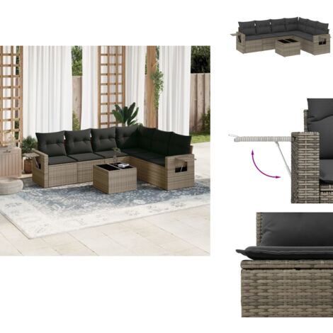 Salon de jardin avec coussins 7 pcs gris résine tressée - Ensemble Salon De Jardin - Meuble De Jardin - Canapé D'extérieur - Set De Salon - Chaise Longue