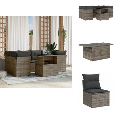 Salon de jardin avec coussins 7 pcs gris résine tressée - Ensemble Salon De Jardin - Meuble Extérieur - Table Extensible - Chaise Lounge - Canapé D'extérieur