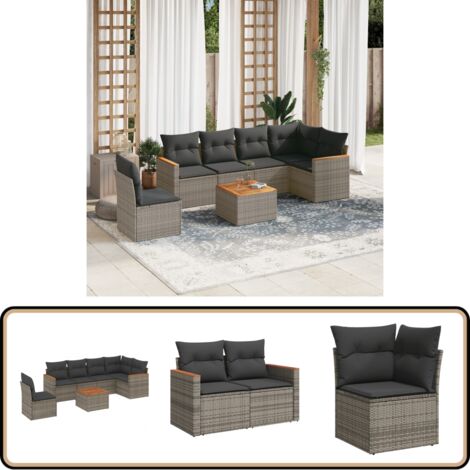 Salon de jardin avec coussins 7 pcs gris résine tressée - Ensemble Salon De Jardin - Mobilier De Jardin - Canapé Extérieur - Set De Jardin - Chaise Lounge