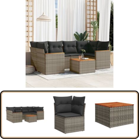 Salon de jardin avec coussins 7 pcs gris résine tressée - Ensemble Salon De Jardin - Mobilier De Jardin - Canapé Extérieur - Set De Salon - Chaise Longue