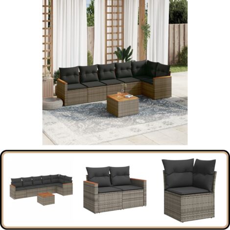 Salon de jardin avec coussins 7 pcs gris résine tressée - Ensemble Salon De Jardin - Mobilier De Jardin - Canapé Extérieur - Set De Salon - Chaise Longue