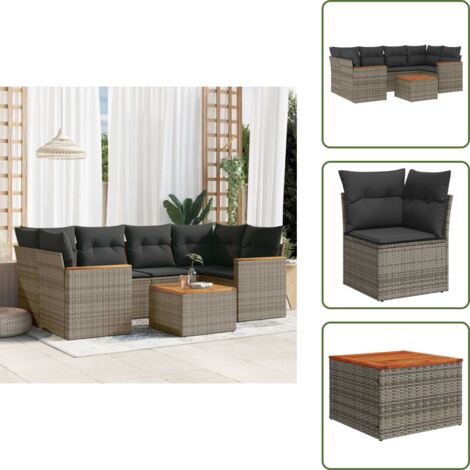 Salon de jardin avec coussins 7 pcs gris résine tressée - Ensemble Salon De Jardin - Mobilier De Jardin - Canapé Extérieur - Set De Salon - Chaise Longue