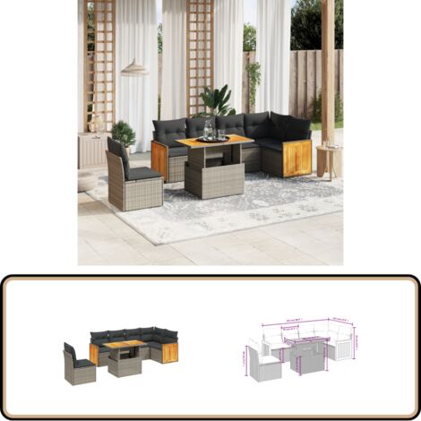 Salon de jardin avec coussins 7 pcs gris résine tressée - Ensemble Salon De Jardin - Mobilier De Jardin - Canapé Extérieur - Table De Jardin - Chaise Lounge