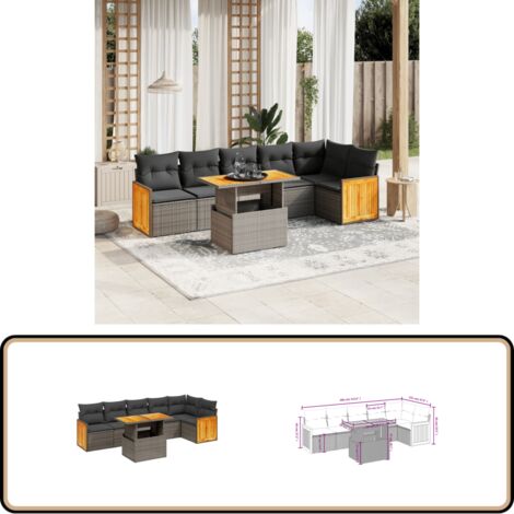 Salon de jardin avec coussins 7 pcs gris résine tressée - Ensemble Salon De Jardin - Mobilier De Jardin - Canapé Extérieur - Table De Jardin - Chaise Lounge