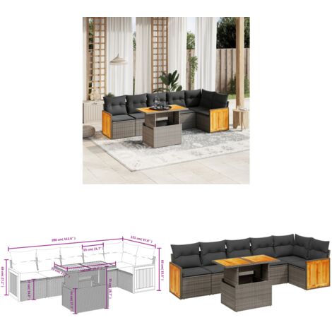 Salon de jardin avec coussins 7 pcs gris résine tressée - Ensemble Salon De Jardin - Mobilier De Jardin - Canapé Extérieur - Table De Jardin - Chaise Lounge - Home & Living