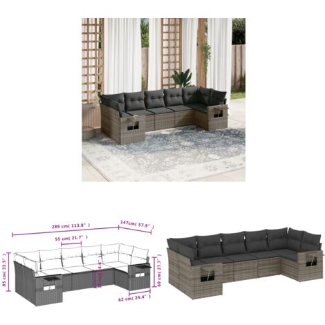 Salon de jardin avec coussins 7 pcs gris résine tressée - Ensemble Salon De Jardin - Mobilier De Jardin - Salon Extérieur - Chaise Longue - Fauteuil De Jardin - Home & Living