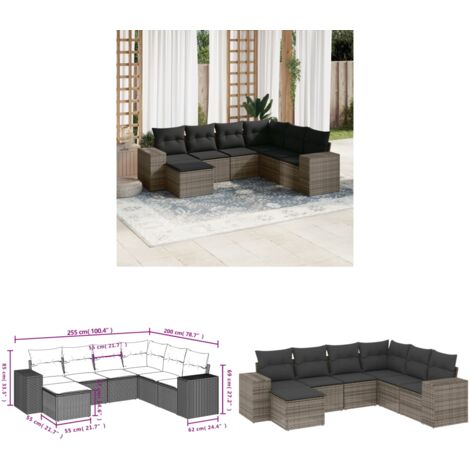 Salon de jardin avec coussins 7 pcs gris résine tressée - Ensemble Salon De Jardin - Mobilier De Jardin - Salon Extérieur - Chaise Longue - Table Basse - Home & Living