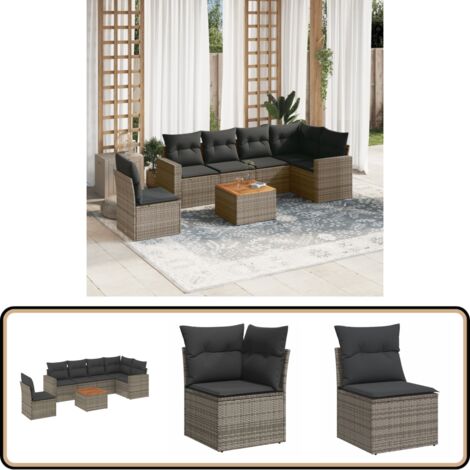 Salon de jardin avec coussins 7 pcs gris résine tressée - Ensemble Salon De Jardin - Mobilier De Jardin - Salon Extérieur - Set De Jardin - Chaise Lounge