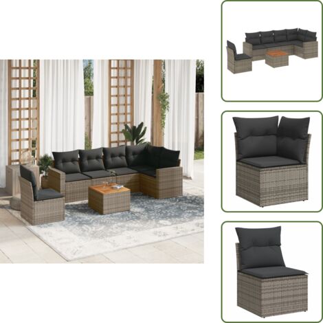 Salon de jardin avec coussins 7 pcs gris résine tressée - Ensemble Salon De Jardin - Mobilier De Jardin - Salon Extérieur - Set De Jardin - Chaise Lounge