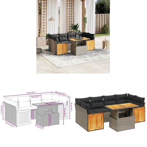 Salon de jardin avec coussins 7 pcs gris résine tressée - Ensemble Salon De Jardin - Mobilier De Jardin - Table Extensible - Chaise Lounge - Fauteuil Extérieur - Home & Living