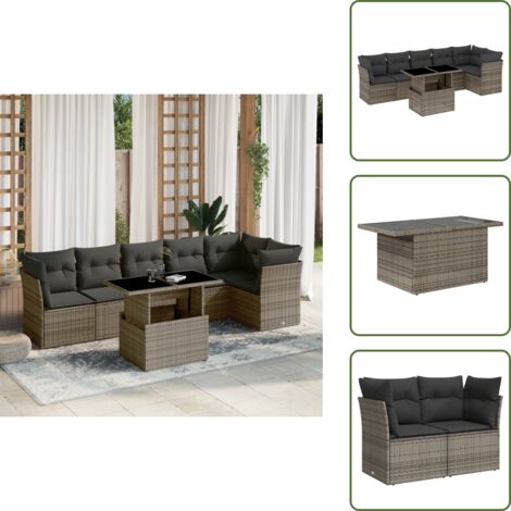 Salon de jardin avec coussins 7 pcs gris résine tressée - Ensemble Salon De Jardin - Salon De Jardin Extérieur - Meuble De Jardin - Canapé Jardin - Set De Jardin
