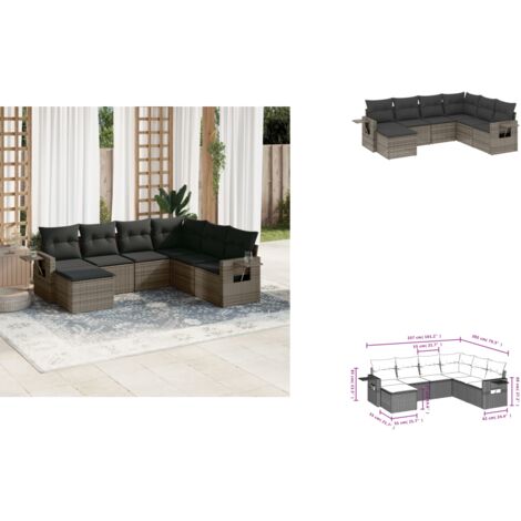 Salon de jardin avec coussins 7 pcs gris résine tressée - Ensemble Salon De Jardin - Salon De Jardin Extérieur - Meuble De Jardin - Mobilier De Jardin - Résine Tressée