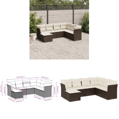 Salon de jardin avec coussins 7 pcs marron résine tressée - Salon De Jardin - Canapé Extérieur - Ensemble Salon De Jardin - Meuble De Jardin - Mobilier De Jardin - Home & Living