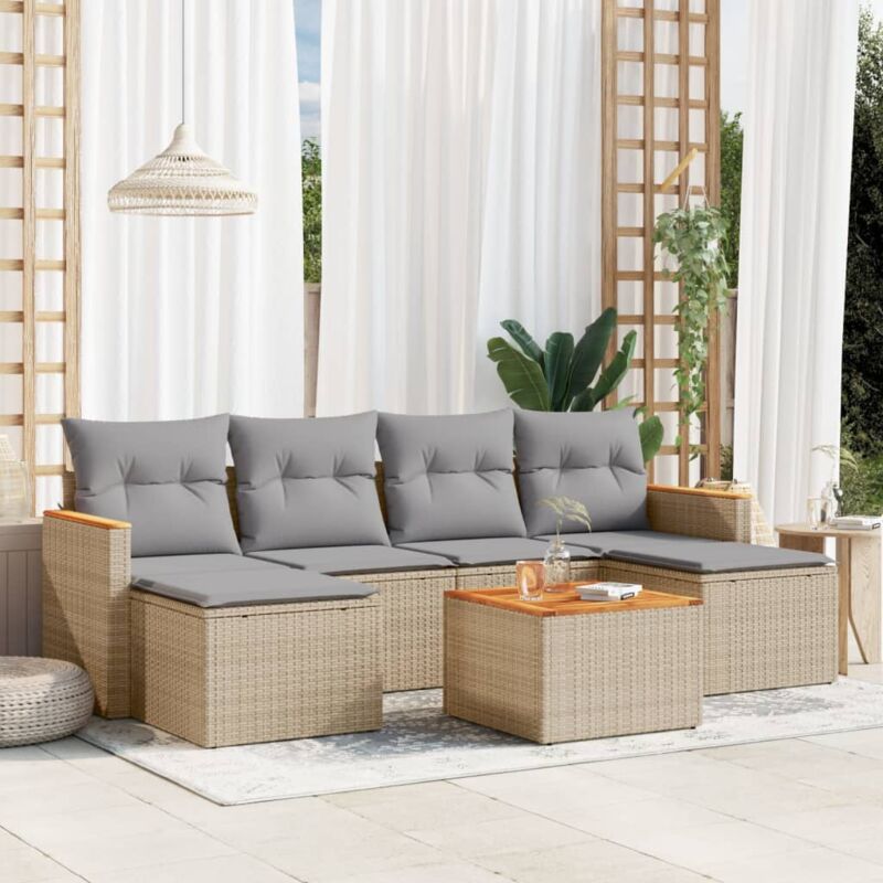Vidaxl - Salon de jardin avec coussins 7pcs mélange beige résine tressée