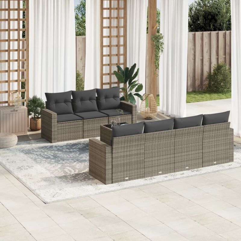 Vidaxl - Salon de jardin 8 pcs avec coussins gris résine tressée