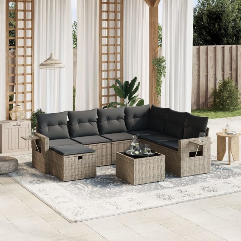 Vidaxl - Salon de jardin 8 pcs avec coussins gris résine tressée